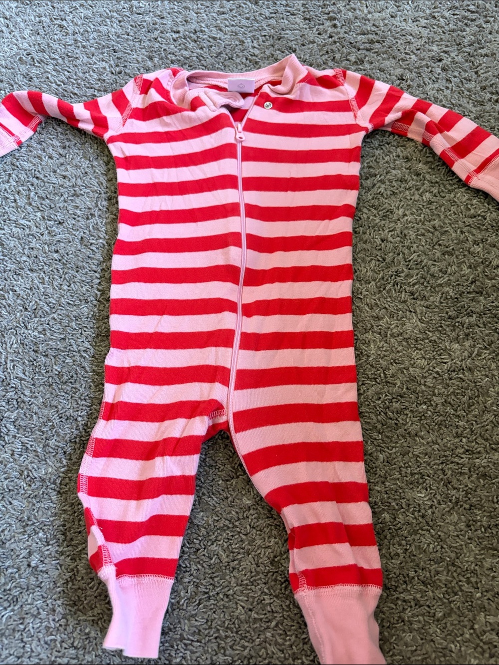 Hanna Andersson Pink & Red Striped Zip Footie